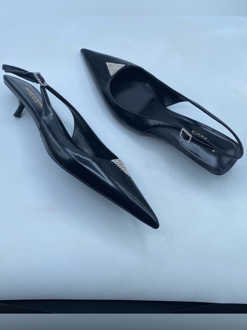 Saint Laurent Cherish Slingback Pumps with Crystal Accents - Picture 10 of 16